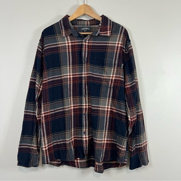 Eddie Bauer Vintage Blue / Red Flannel Shirt 2XL - Picture 2 of 7